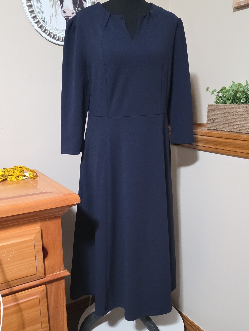 Allegra K Navy Long Sleeve Midi Dress